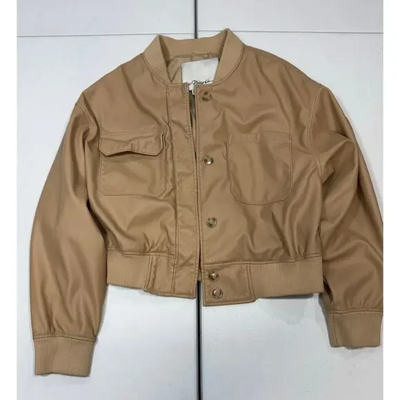 3.1 Phillip Lim Faux Leather Mixed Pocket Bomber Medium - Picture 2 of 6